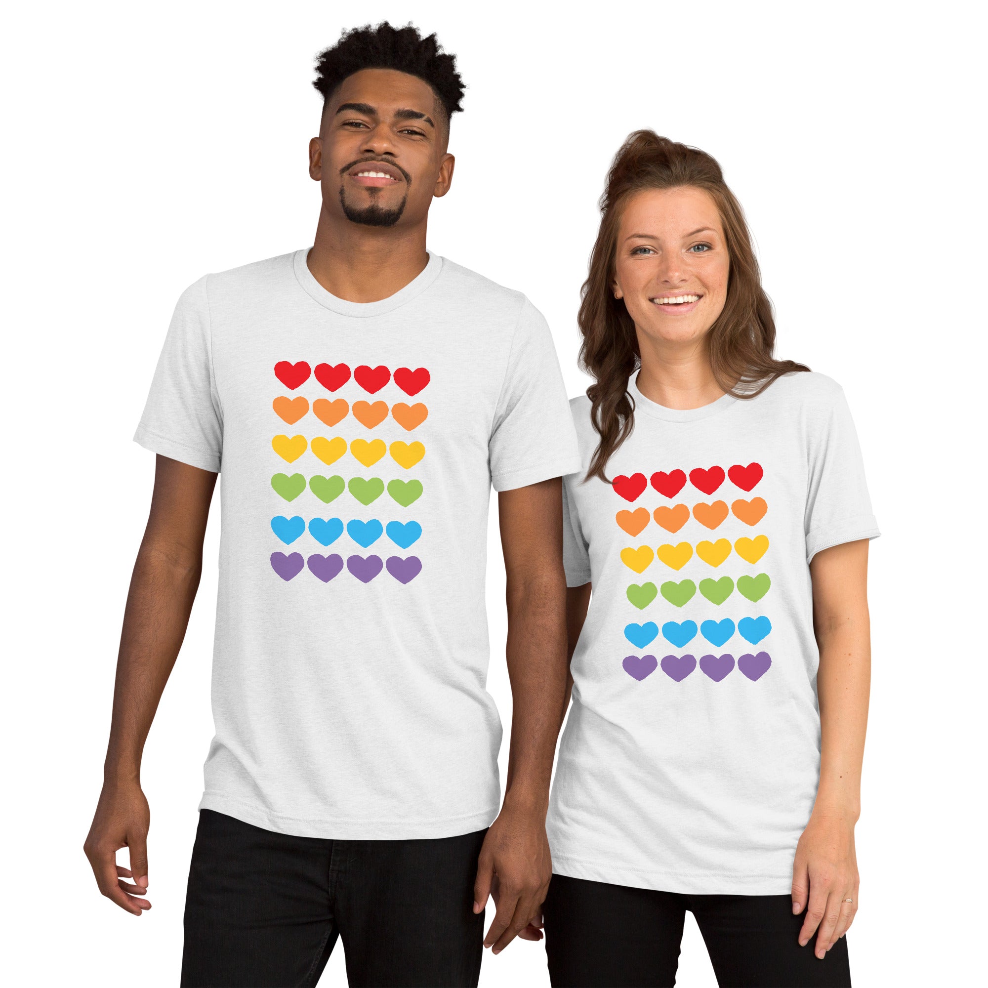 Unisex Tri-Blend T-Shirt with Pride Colors Mini Hearts Graphic