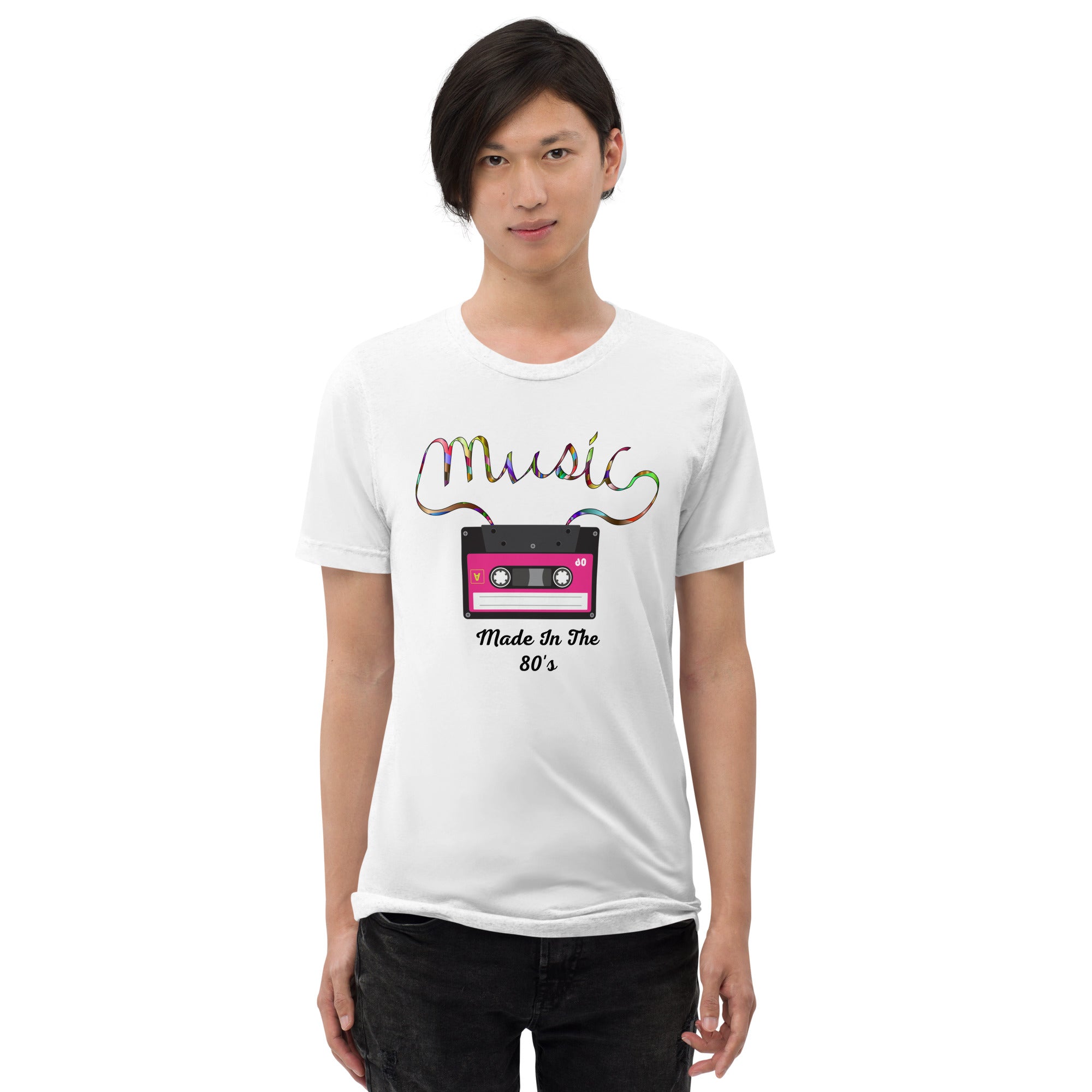 Unisex Tri-Blend T-Shirt - with ‘Music’ Slogan and 80’s Cassette Tape Graphic