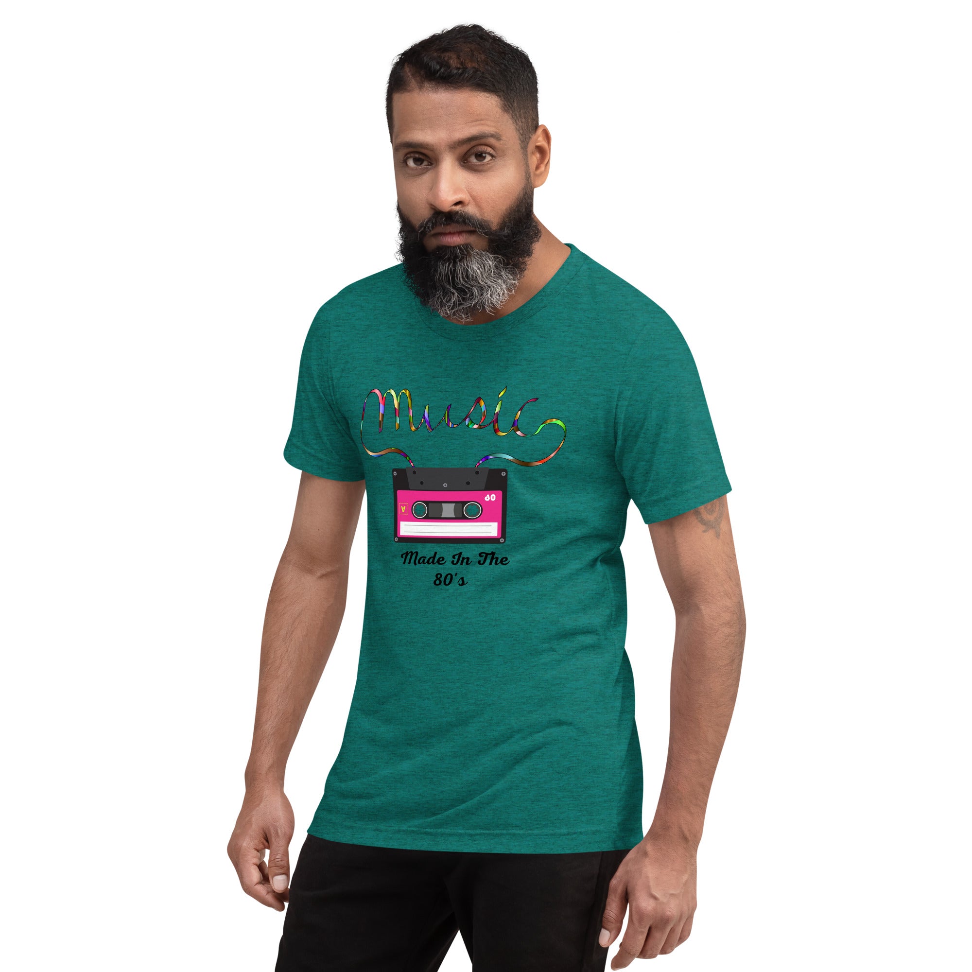 Unisex Tri-Blend T-Shirt - with ‘Music’ Slogan and 80’s Cassette Tape Graphic