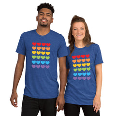 Unisex Tri-Blend T-Shirt with Pride Colors Mini Hearts Graphic