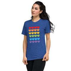 Unisex Tri-Blend T-Shirt with Pride Colors Mini Hearts Graphic