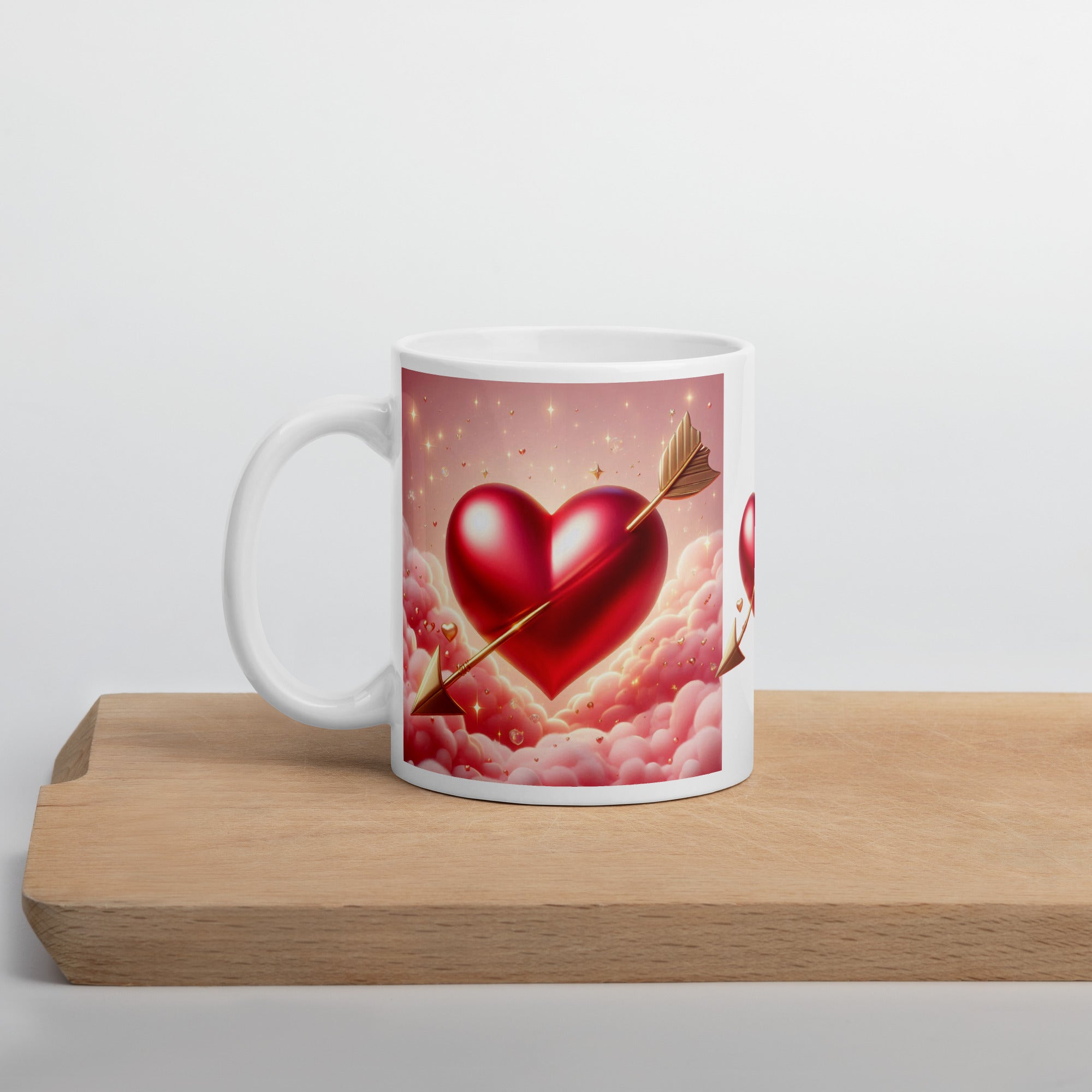 Cupid’s Heart Ceramic Mug – Romantic Arrow & Cloud Design