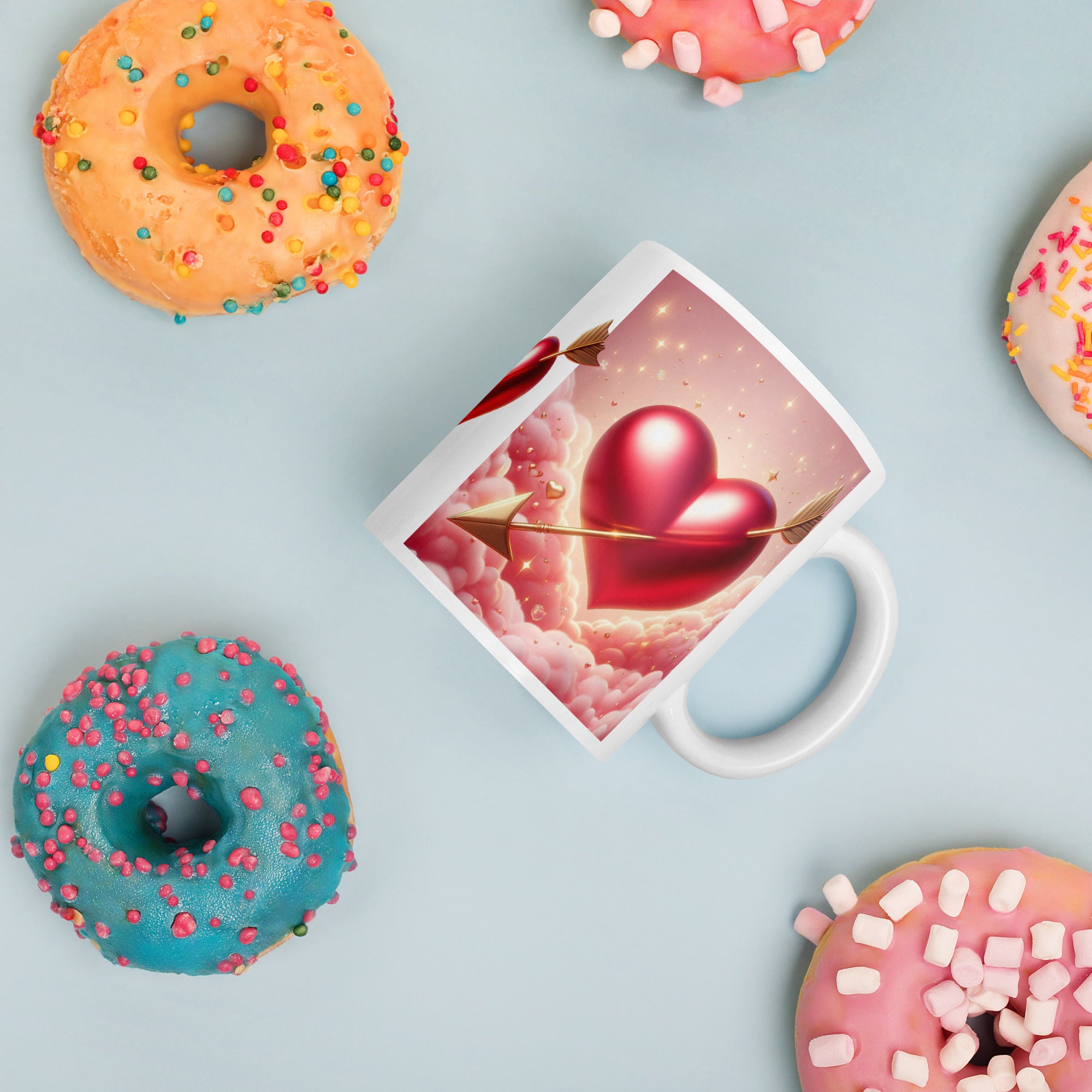 Cupid’s Heart Ceramic Mug – Romantic Arrow & Cloud Design