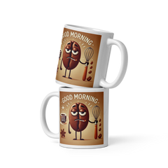 Good Morning Coffee Bean Ceramic Mug  Funny Tired Bean Design