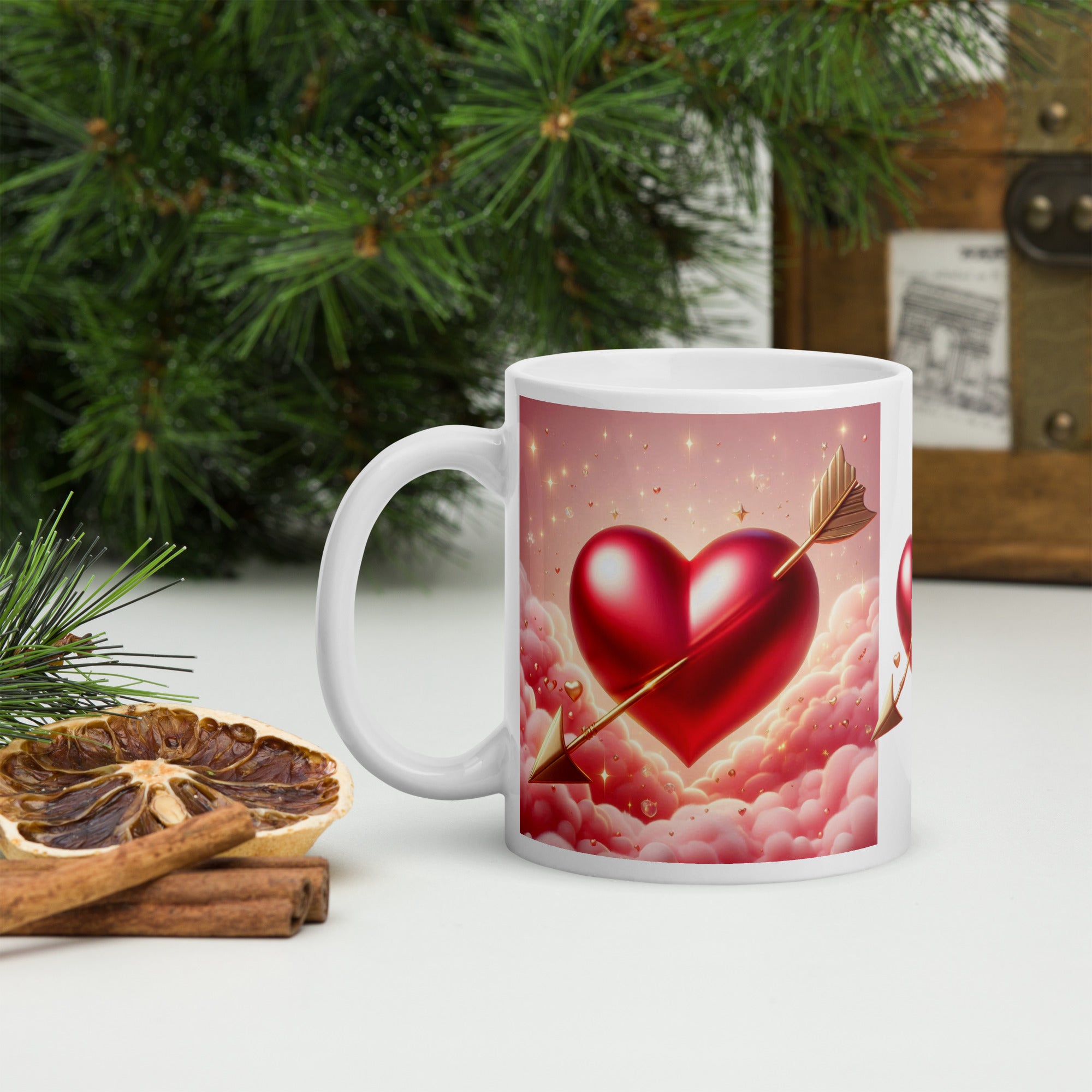 Cupid’s Heart Ceramic Mug – Romantic Arrow & Cloud Design