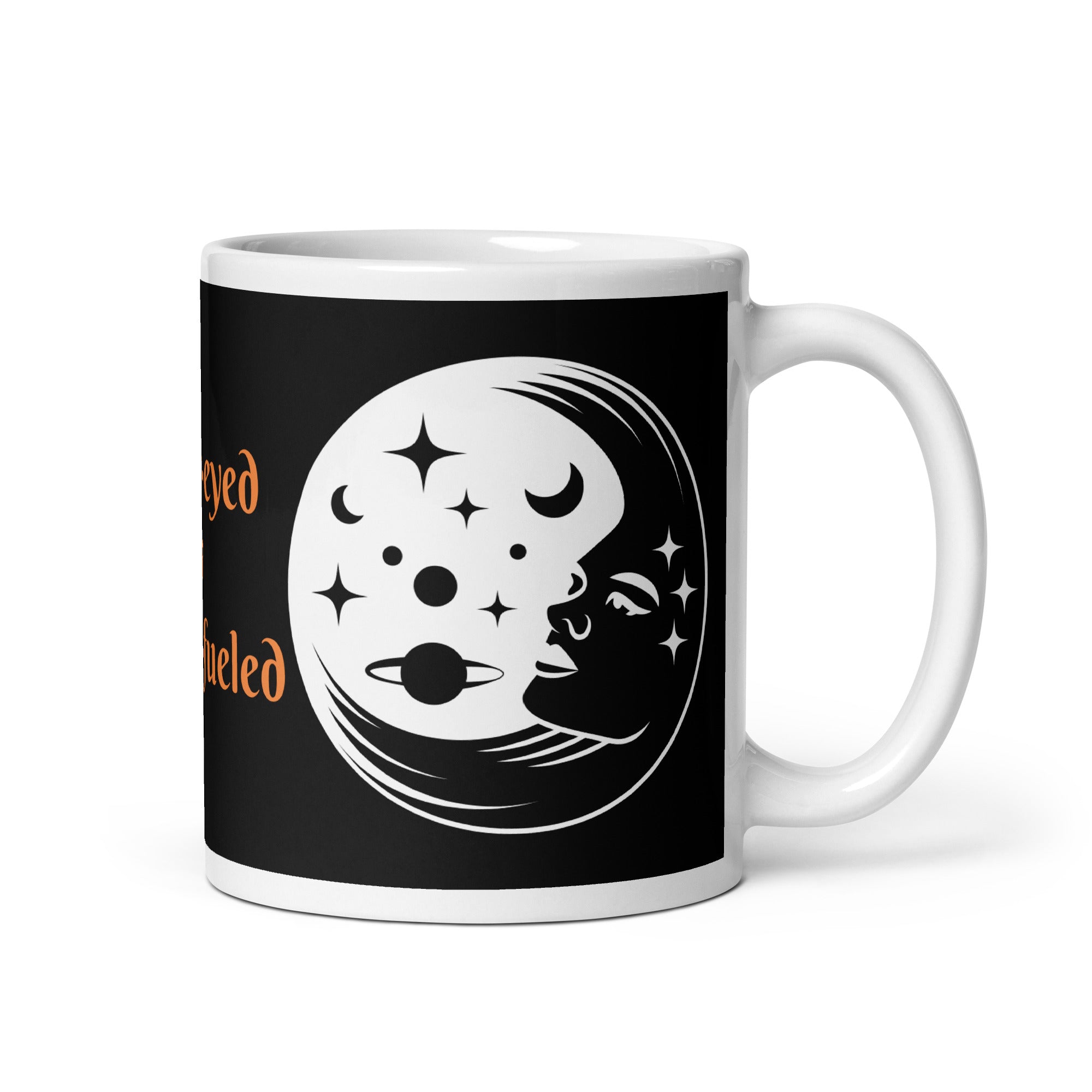 White Ceramic 11oz Mug with Moon and Universe Design