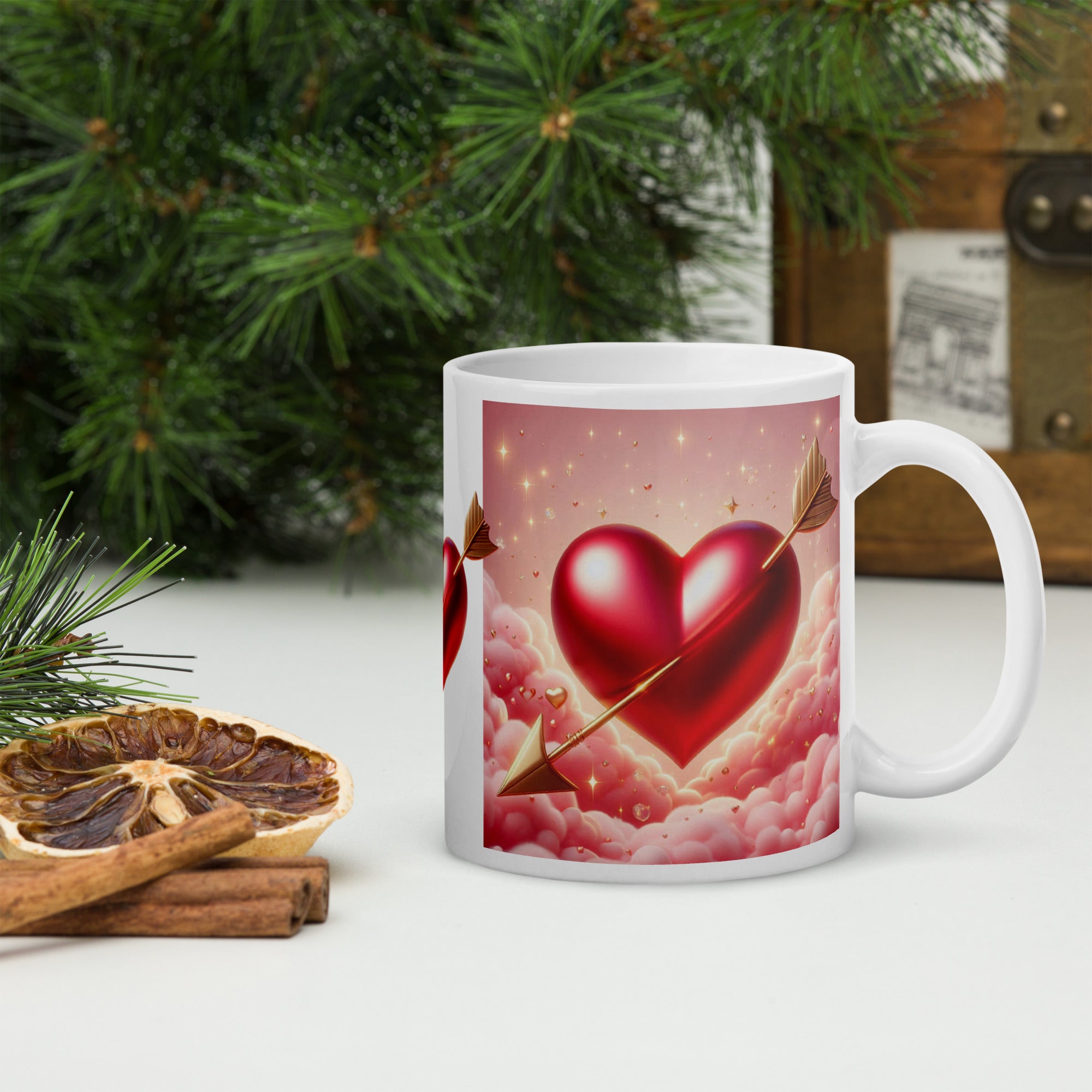 Cupid’s Heart Ceramic Mug – Romantic Arrow & Cloud Design