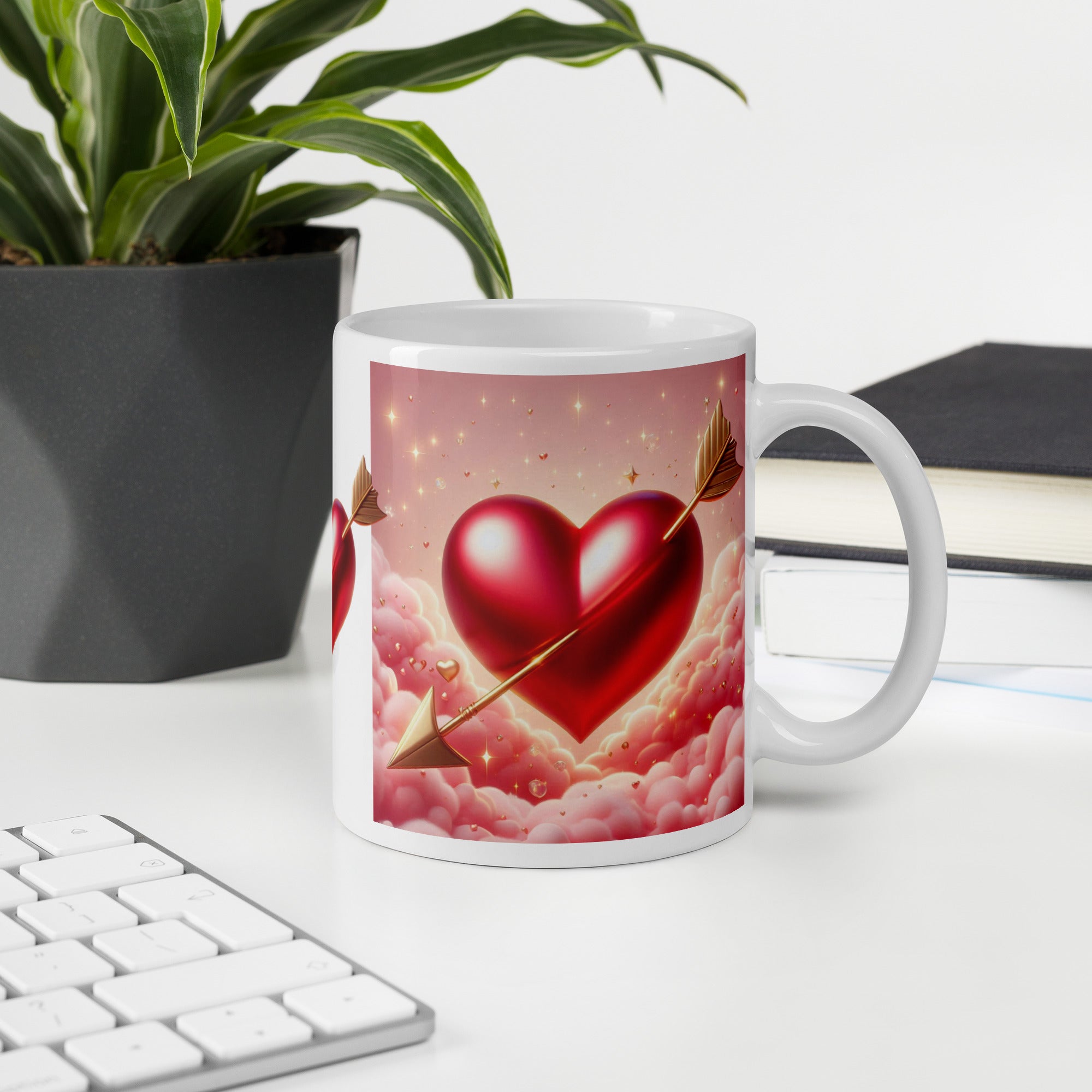 Cupid’s Heart Ceramic Mug – Romantic Arrow & Cloud Design