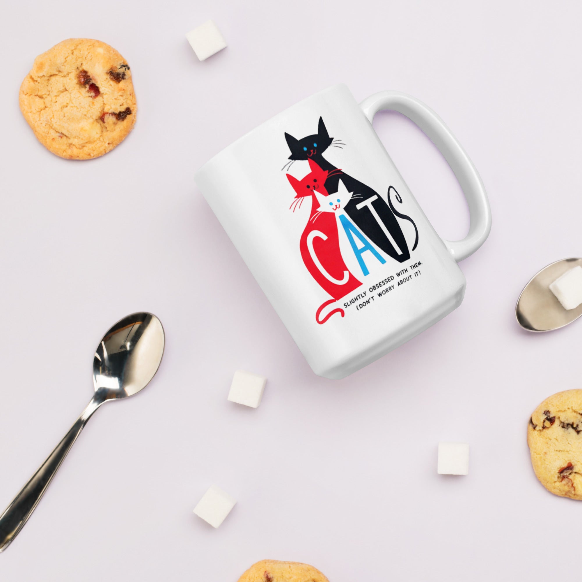 White Glossy Ceramic Mug For Cat Lovers