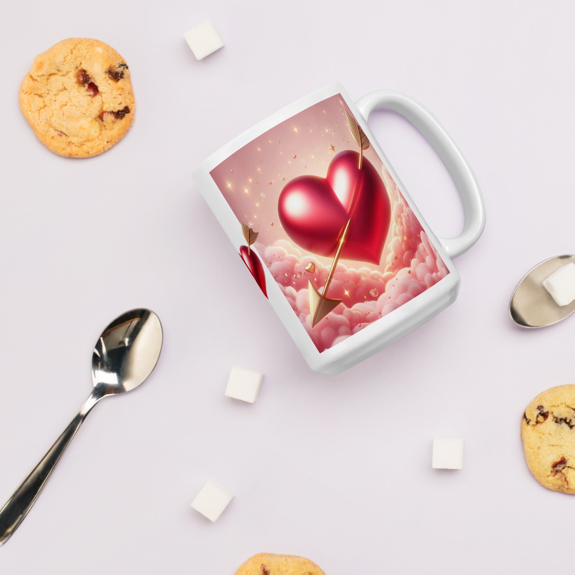 Cupid’s Heart Ceramic Mug – Romantic Arrow & Cloud Design