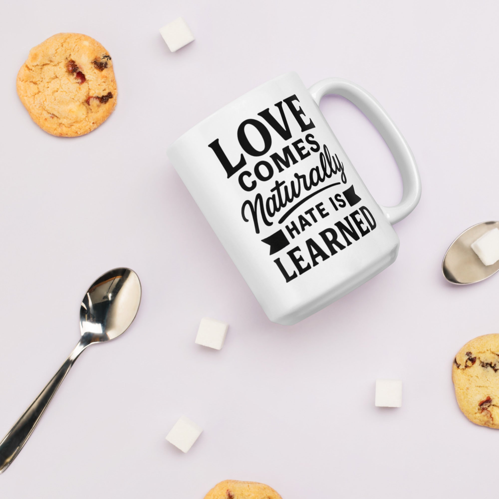 Love Comes Naturally” Ceramic Mug – Bold Typography Message