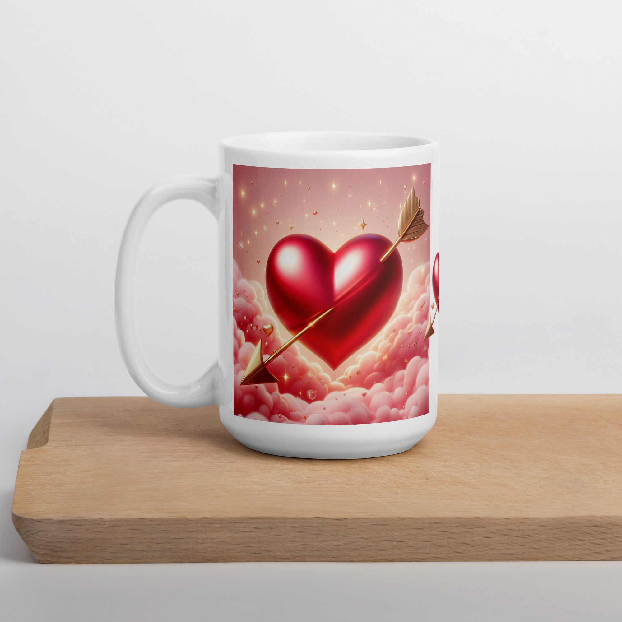 Cupid’s Heart Ceramic Mug – Romantic Arrow & Cloud Design