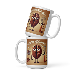 Good Morning Coffee Bean Ceramic Mug  Funny Tired Bean Design