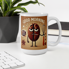 Good Morning Coffee Bean Ceramic Mug  Funny Tired Bean Design