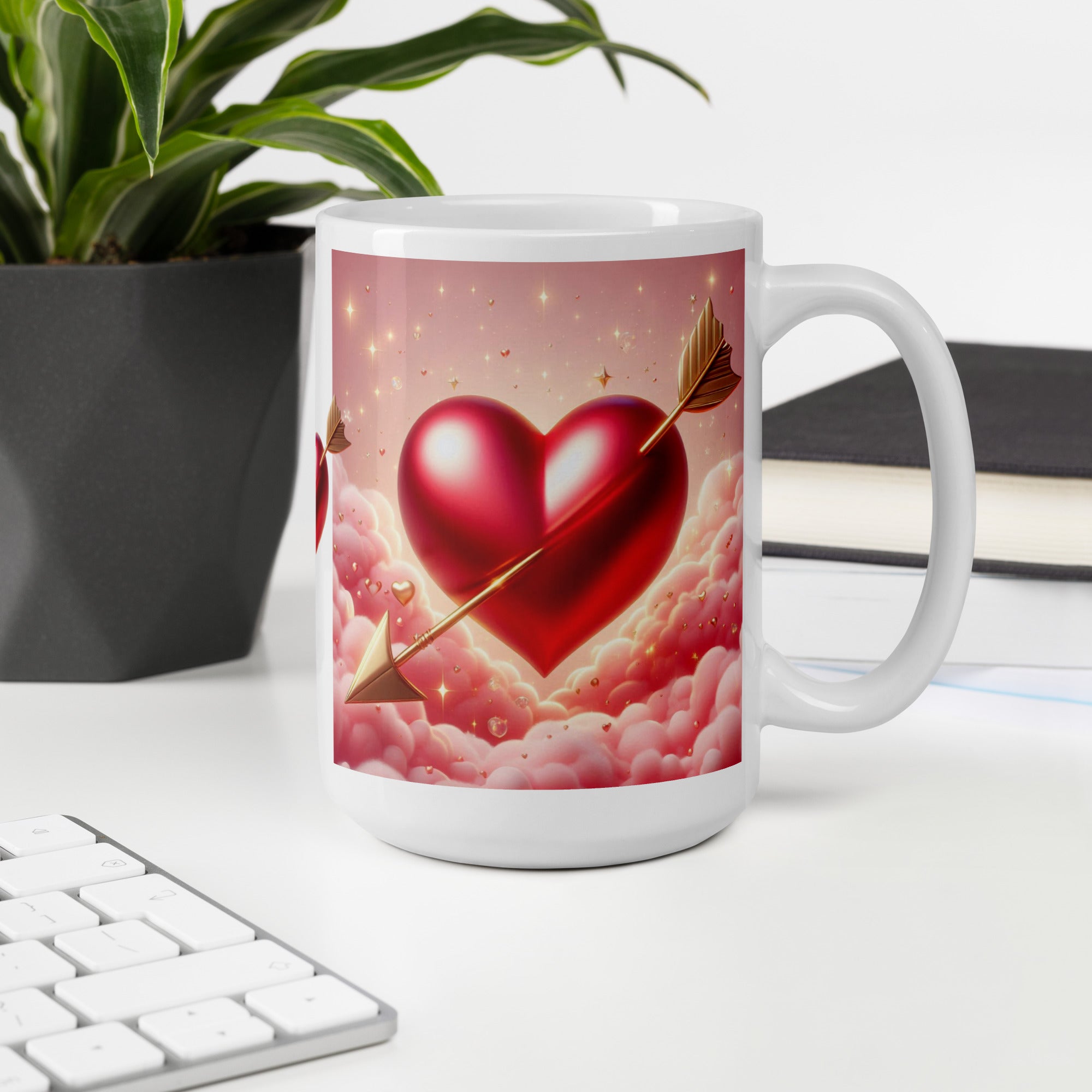 Cupid’s Heart Ceramic Mug – Romantic Arrow & Cloud Design