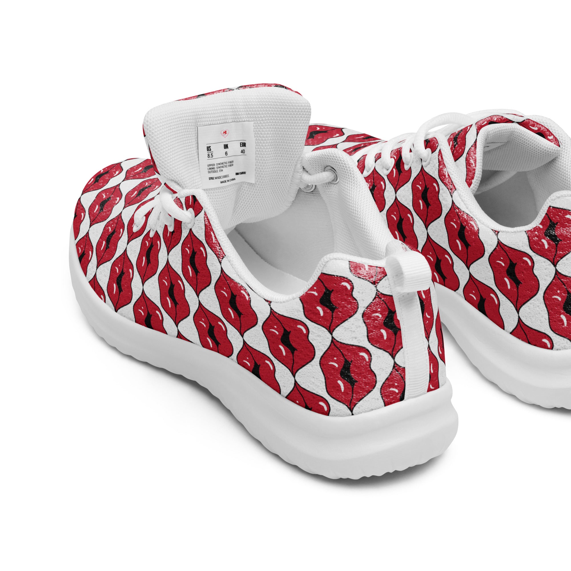 Women’s Lightweight Athletic Shoes - Sporty Style with Playful Lips Kiss Design