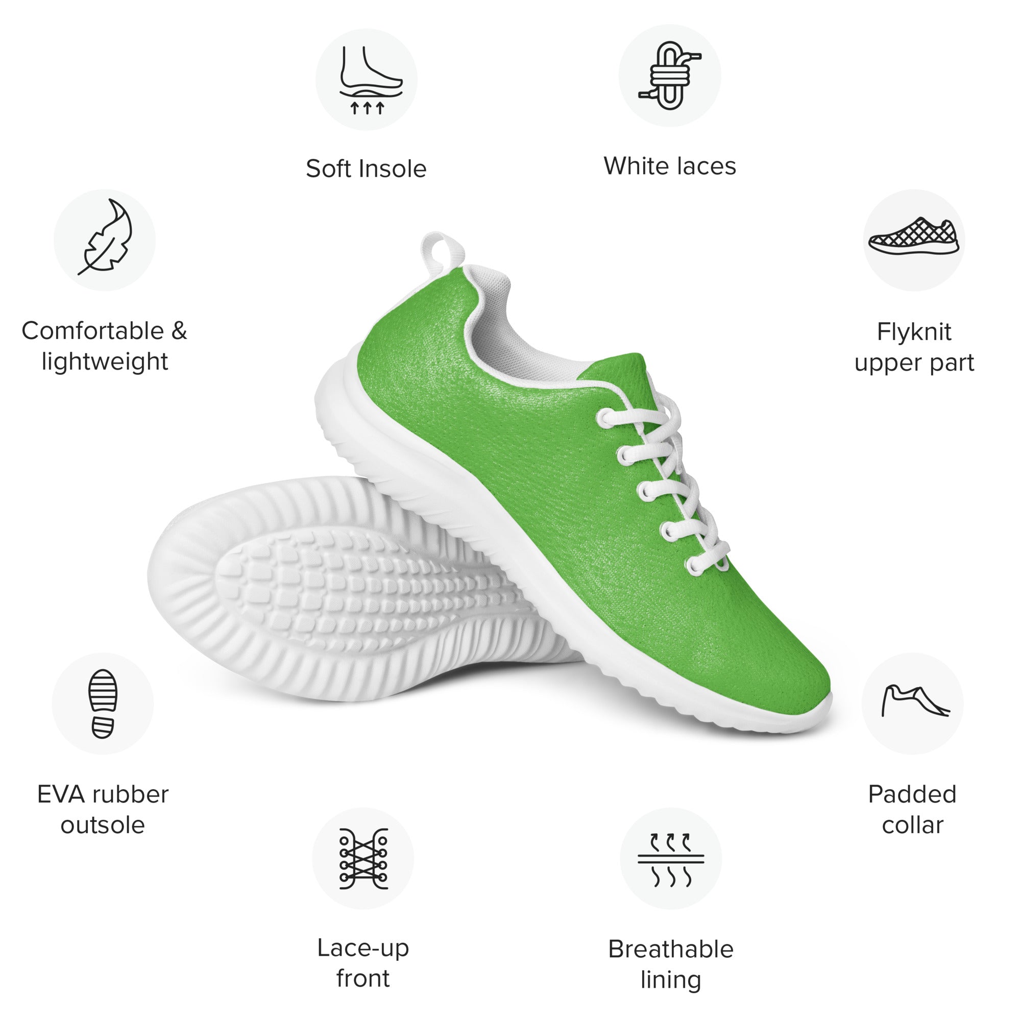 Women’s Lightweight Athletic Shoes - Sporty Style in Vibrant Kelly Green