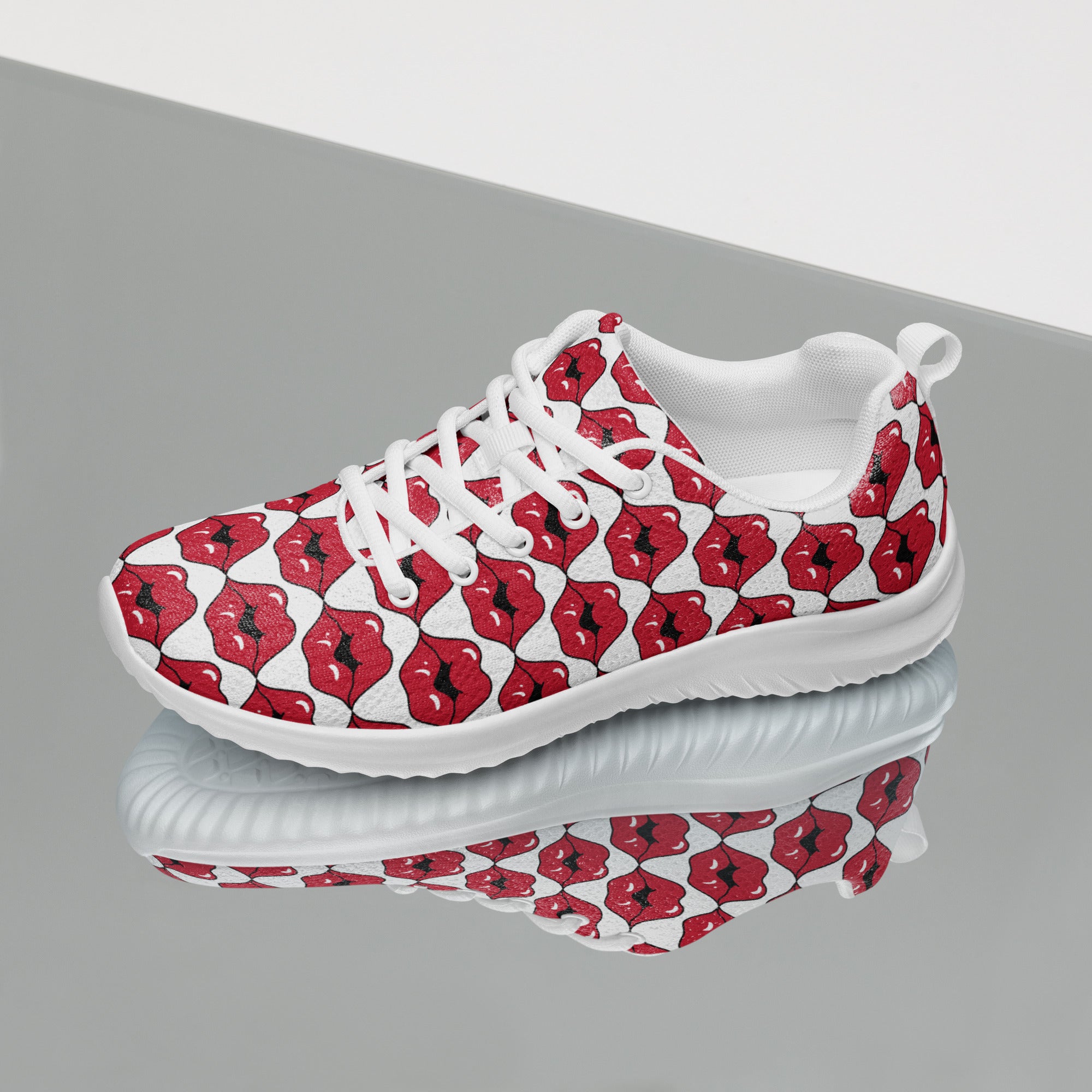 Women’s Lightweight Athletic Shoes - Sporty Style with Playful Lips Kiss Design