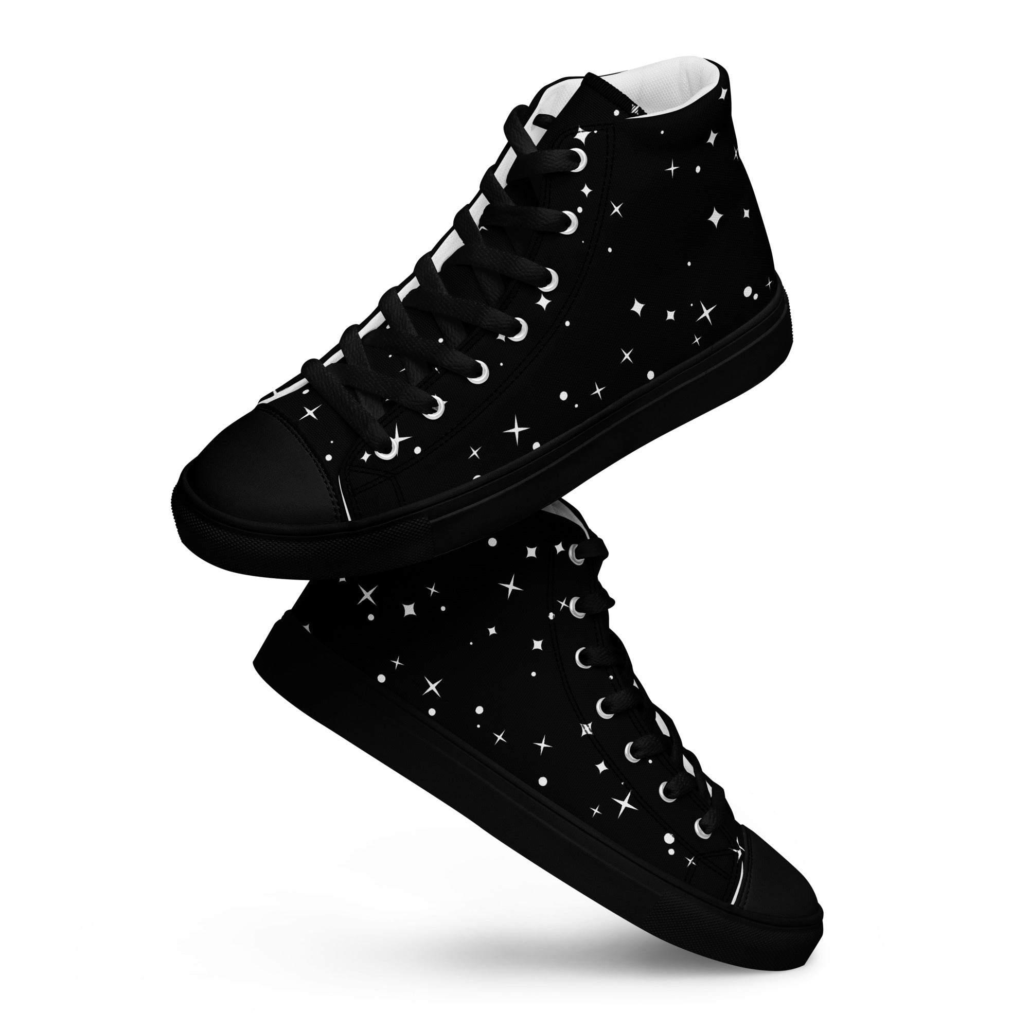 Starry Night Women's High-Tops: Black Canvas Shoes with Star Accents