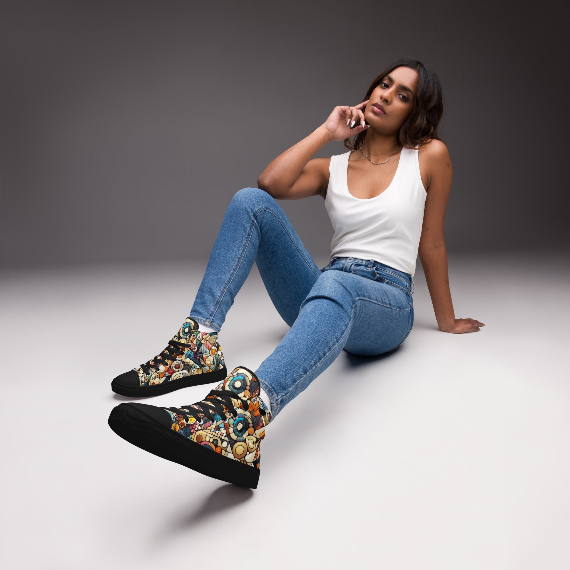 Women’s high top canvas shoes With Vibrant Geometric Pattern - Comfortable, Durable & Stylish