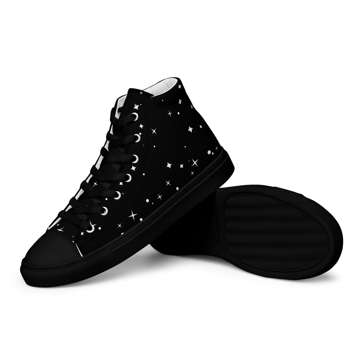 Starry Night Women's High-Tops: Black Canvas Shoes with Star Accents