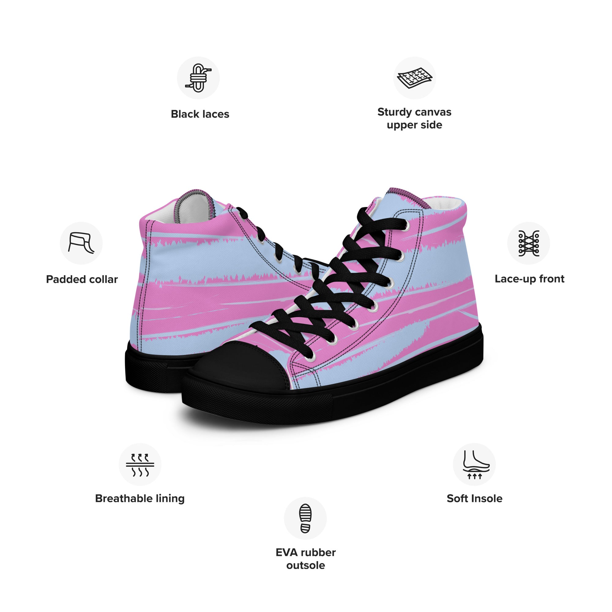 Abstract Pink Women’s High Top Canvas Shoes - Vibrant, Comfortable, and Stylish