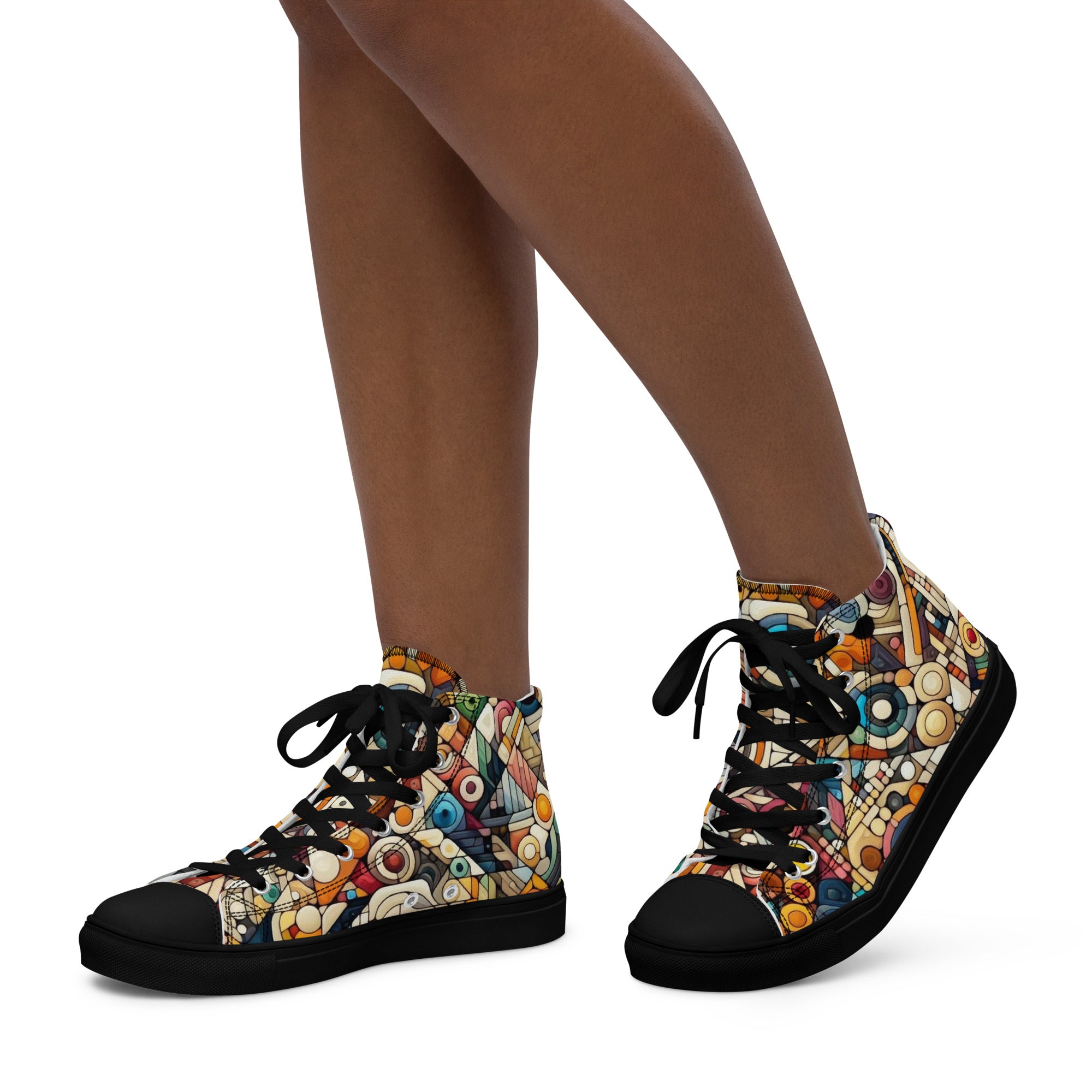 Women’s high top canvas shoes With Vibrant Geometric Pattern - Comfortable, Durable & Stylish