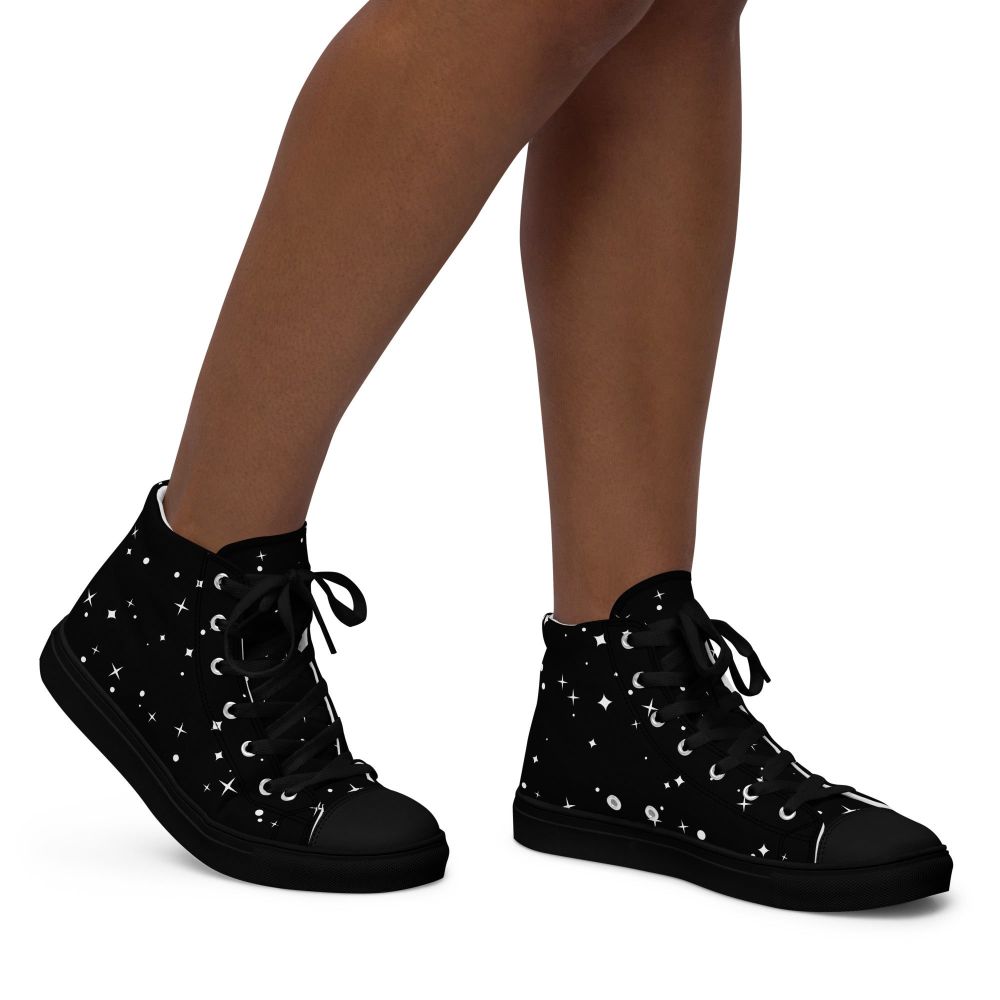 Starry Night Women's High-Tops: Black Canvas Shoes with Star Accents