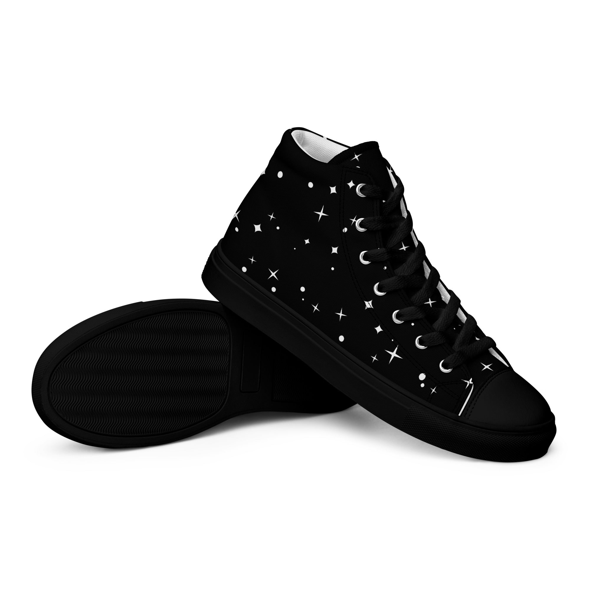 Starry Night Women's High-Tops: Black Canvas Shoes with Star Accents