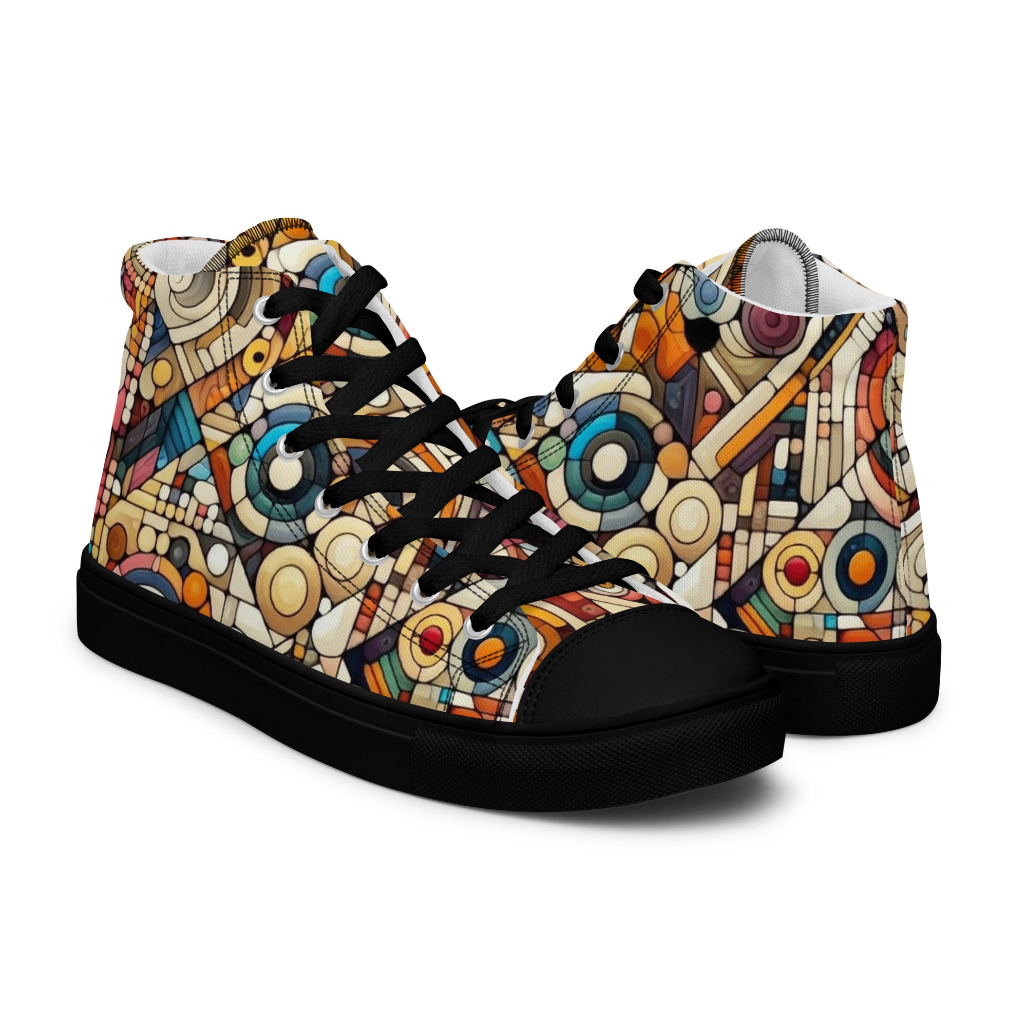 Women’s high top canvas shoes With Vibrant Geometric Pattern - Comfortable, Durable & Stylish