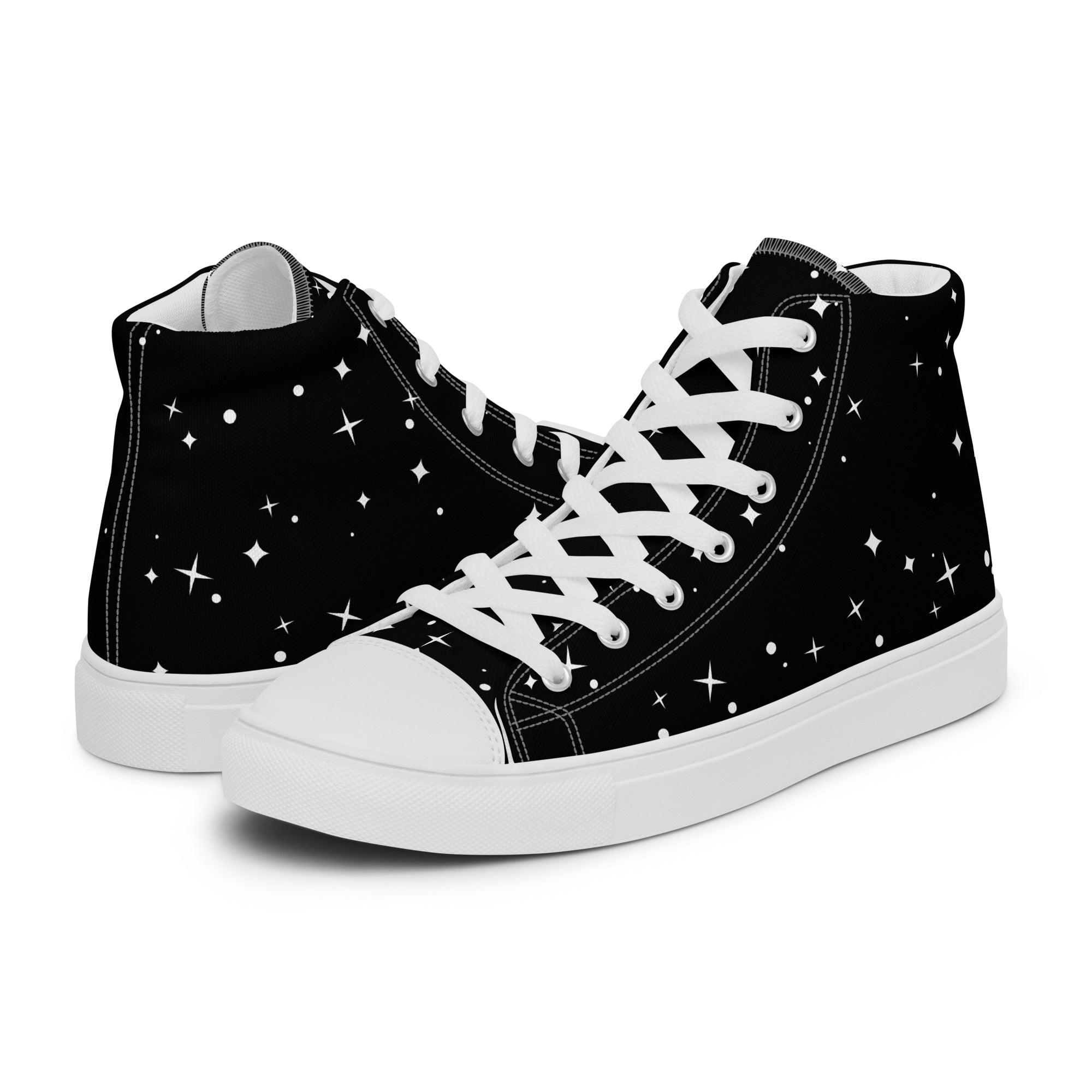 Starry Night Women's High-Tops: Black Canvas Shoes with Star Accents