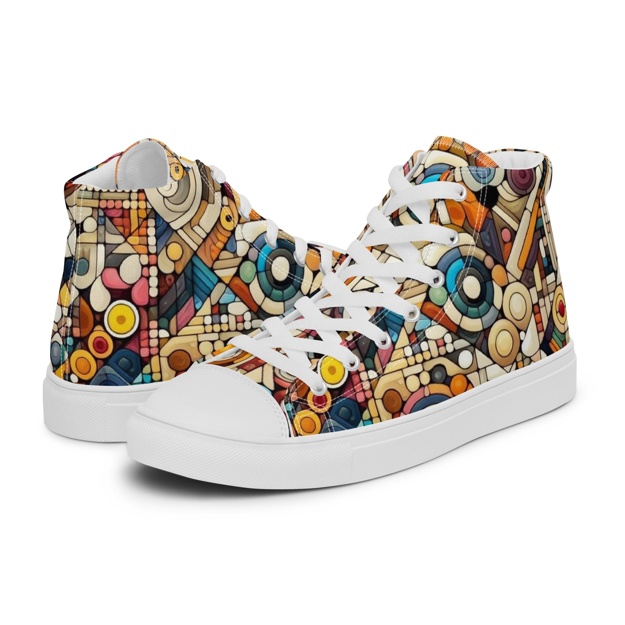 Women’s high top canvas shoes With Vibrant Geometric Pattern - Comfortable, Durable & Stylish