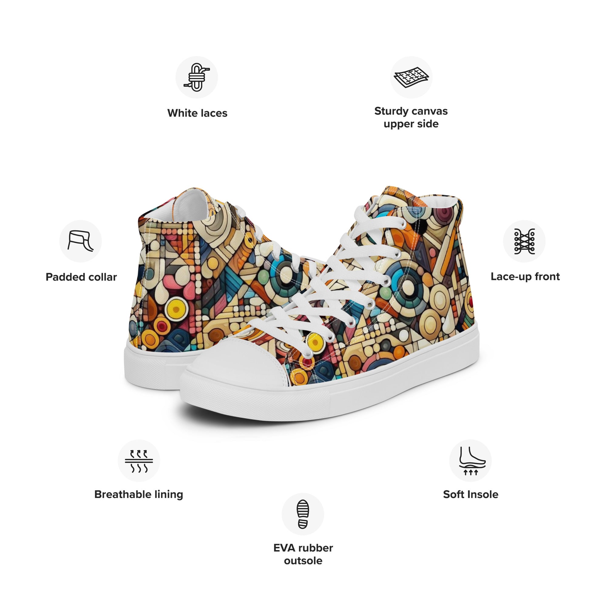 Women’s high top canvas shoes With Vibrant Geometric Pattern - Comfortable, Durable & Stylish