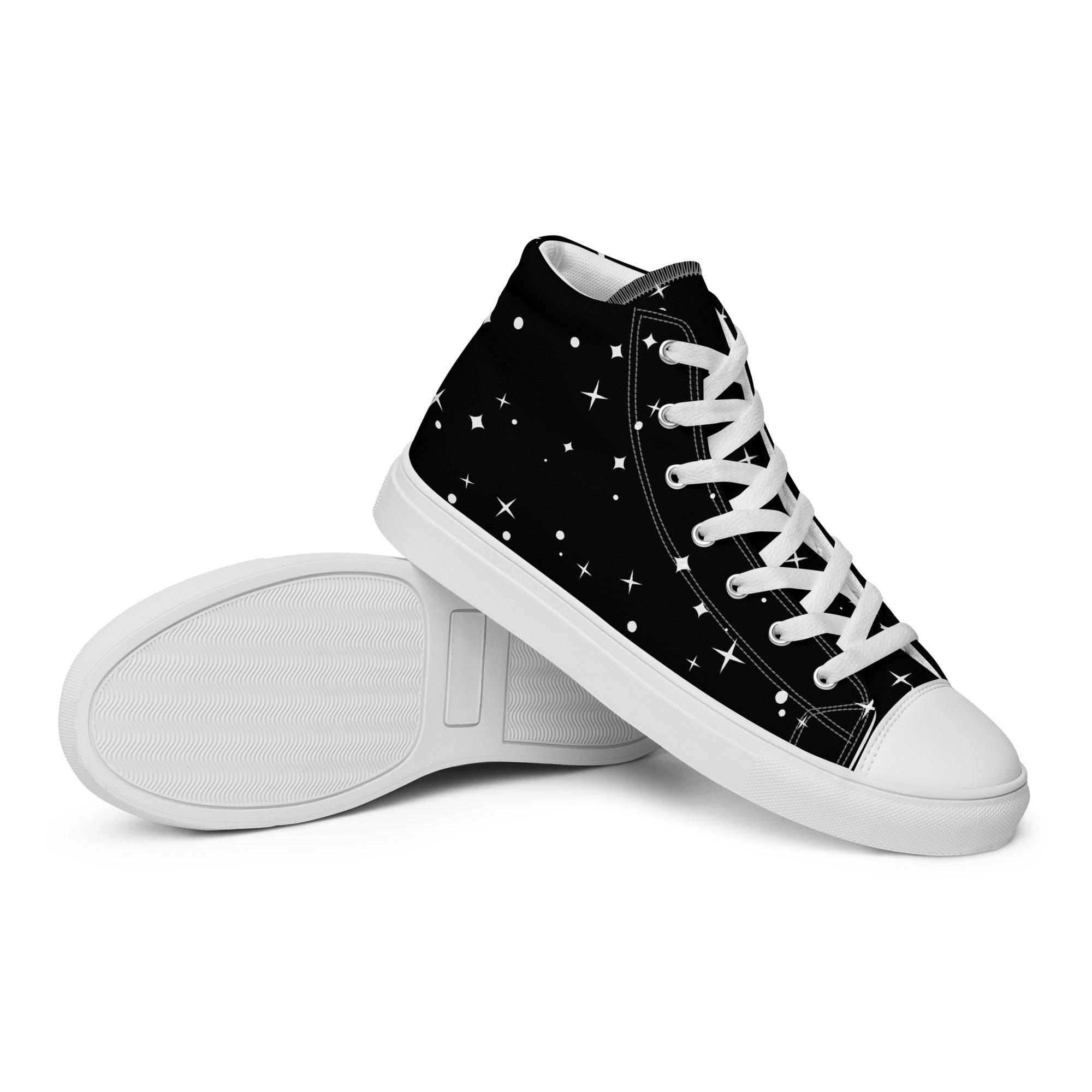 Starry Night Women's High-Tops: Black Canvas Shoes with Star Accents