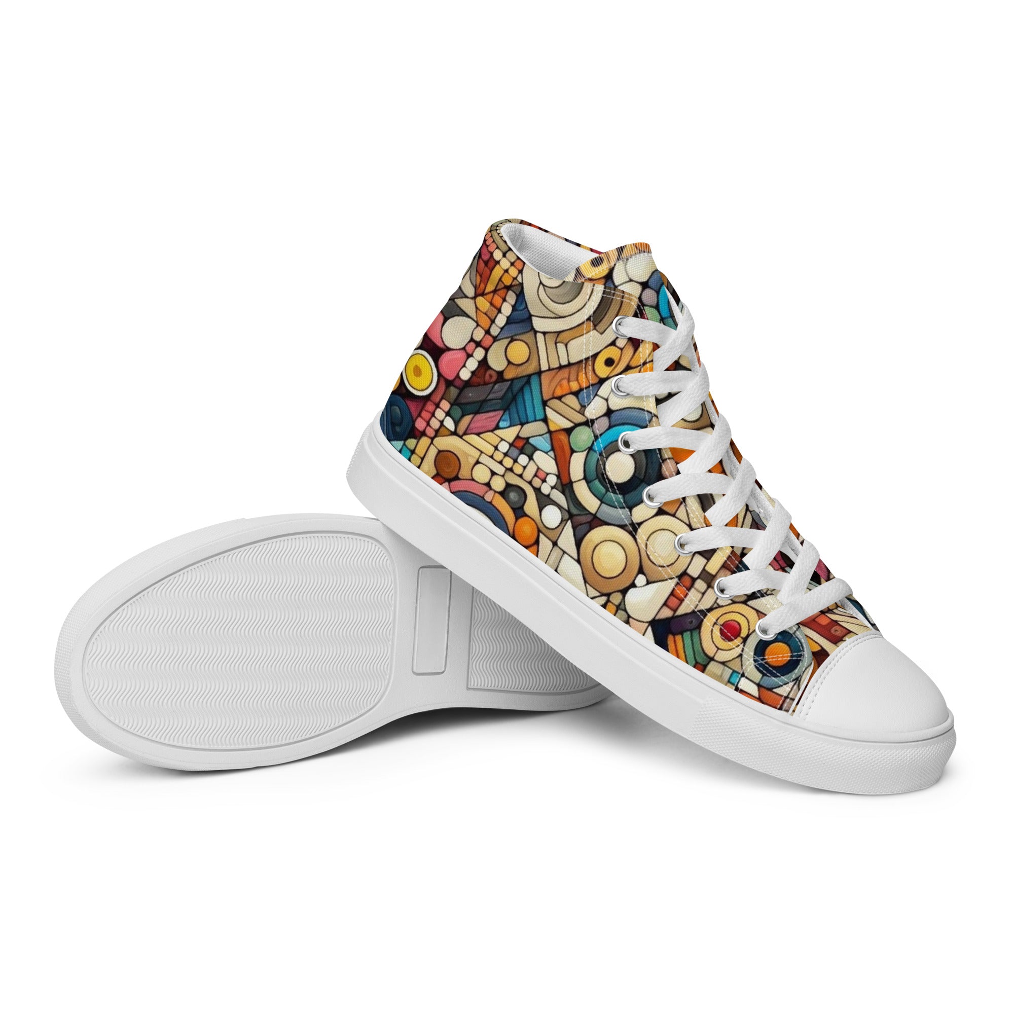 Women’s high top canvas shoes With Vibrant Geometric Pattern - Comfortable, Durable & Stylish